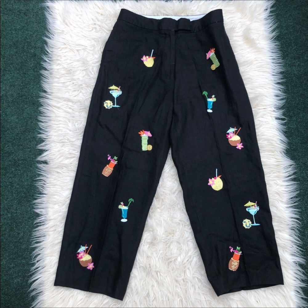Tropical Drink Embroidered Linen Pants